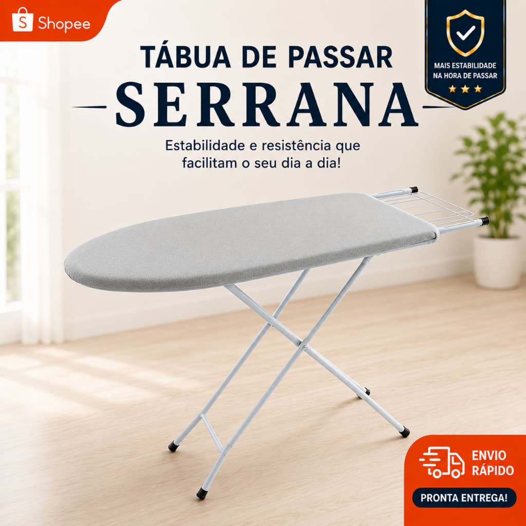 Tábua De Passar SERRANA Dobrável Reforçada Com Suporte branca