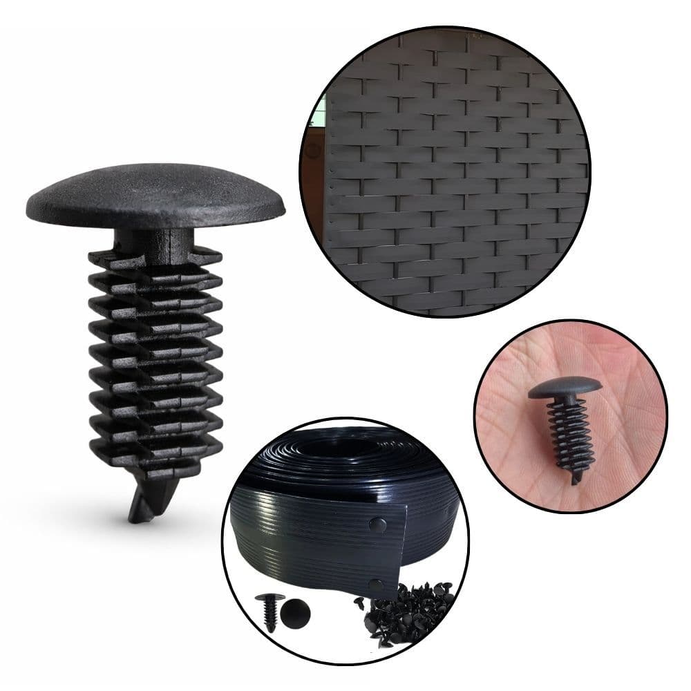 Rebite Plástico Presilha Acabamento Fechamento Portão Fita PVC Preto Kit 10 a 100 Un