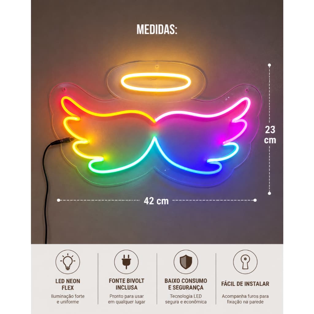 LUMINARIA  PLACA DE  NEON ASAS DE ANJO ou ESTRELA