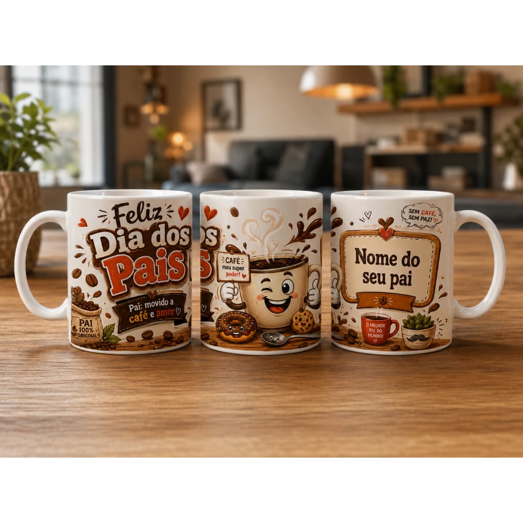 Caneca Personalizada Dia dos Pais Café 325ml com Nome – Presente Criativo para Pai