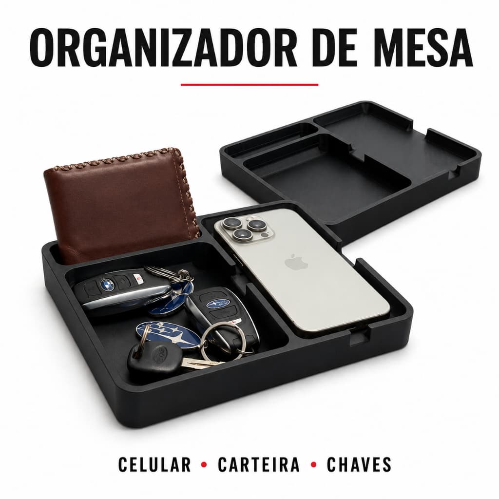 Organizador de Mesa Porta Celular, Carteira, Chaves e Objetos Pessoais