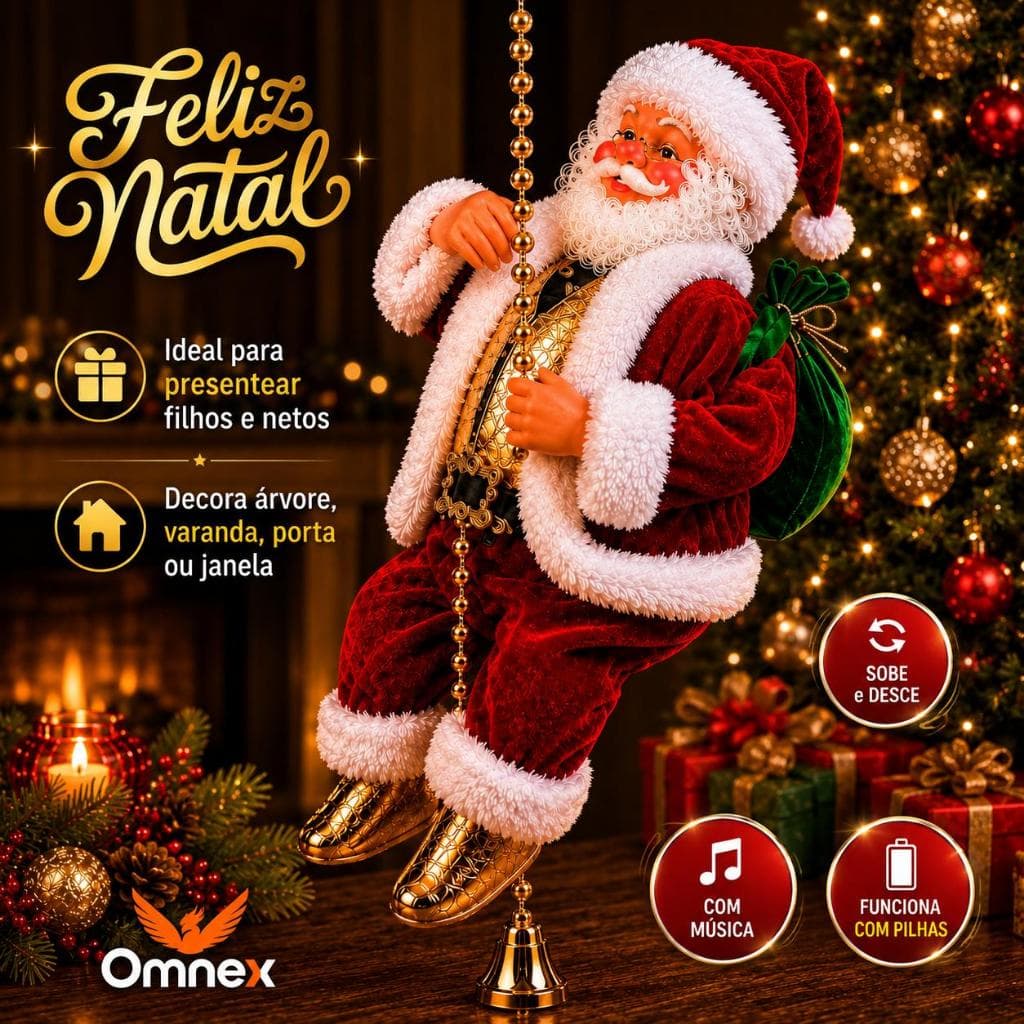 Boneco Papai Noel Canta Sobe e Desce na Corda Musical