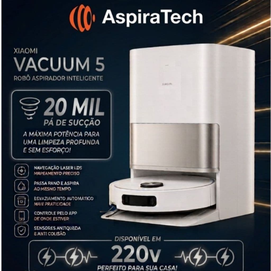 Robô Aspirador Vacuum 5 Xiaomi 20.000pa Base Autolimpante 220V