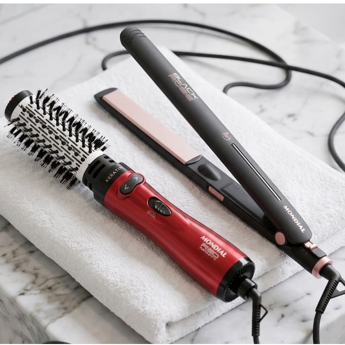 Escova Rotativa Mondial ER-11 P-27 Modela Alisa Rotativa Efeito Salao Menos Frizz Ceramica Jato Ar Frio Quente Secadora