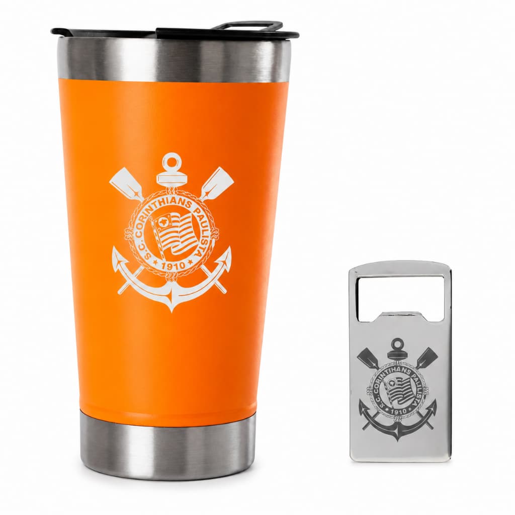 Copo Térmico Inox 473ml Corinthians Personalizado Laranja