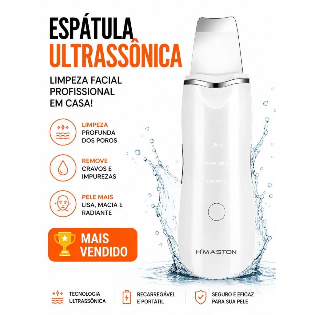 Espátula Ultrassônica Removedor de Cravos Limpeza Facial Profissional Recarregável Peeling Ultrassônico
