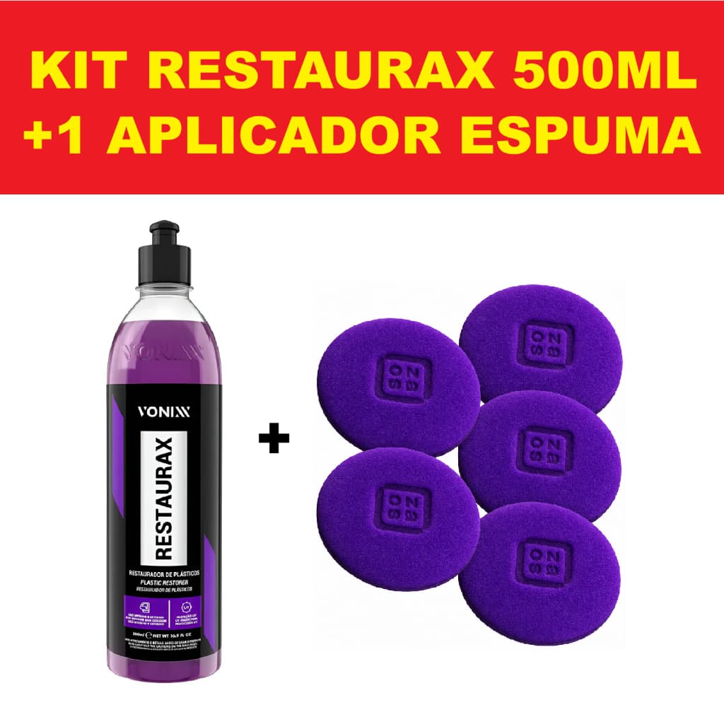Vonixx Restaurax 500ml Restaurador de Plásticos Automotivos + Aplicador de Espuma