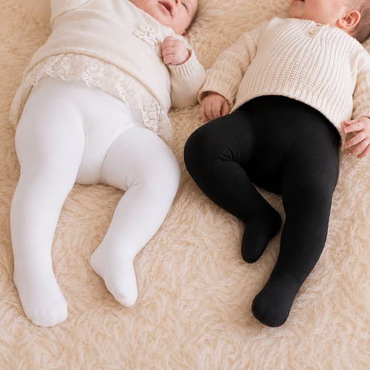 Kit Meia Calça Bebê Menina 2 Unidades Branca + Preta Para Batizados Festa e Passeio
