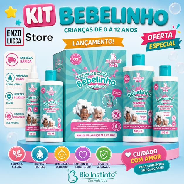 🌟✨ LANÇAMENTO EXCLUSIVO! ✨🌟 🍼💙 Chegou o Kit Bebelinho Algodão Doce - Bio Instinto Kids! 💙🍼