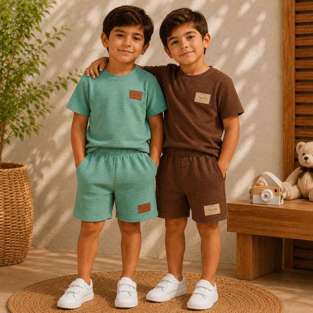 Kit 2 Conjunto Camisa e Short Infantil Masculino Anarruga Canelado Masculino