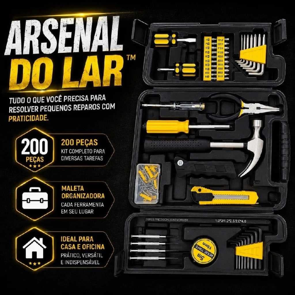 Kit Ferramentas 200 Peças com Maleta Organizadora Black Bull Profissional Uso Doméstico Oficina