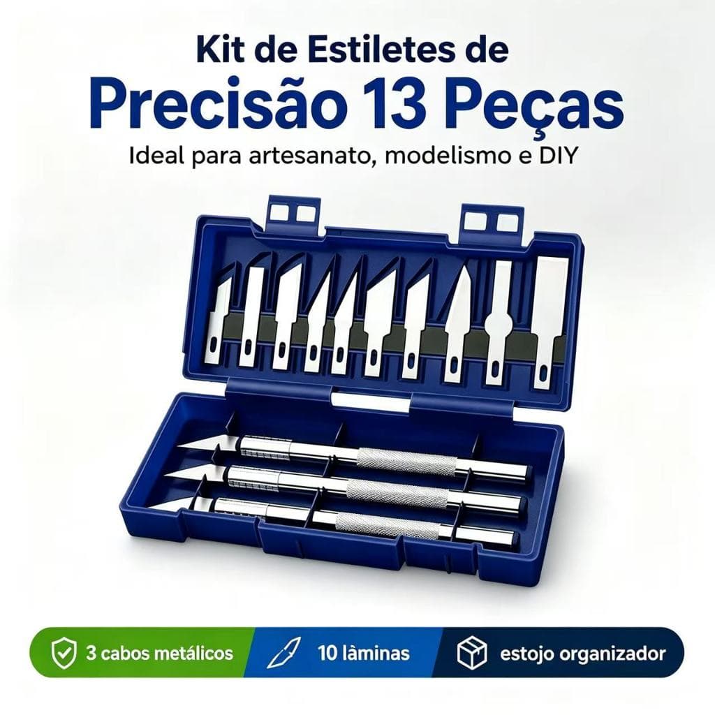 Kit de Estiletes de Precisão 13 Peças Profissional – Ideal para Artesanato, Modelismo e Artesão | Estojo Magnético Inclu