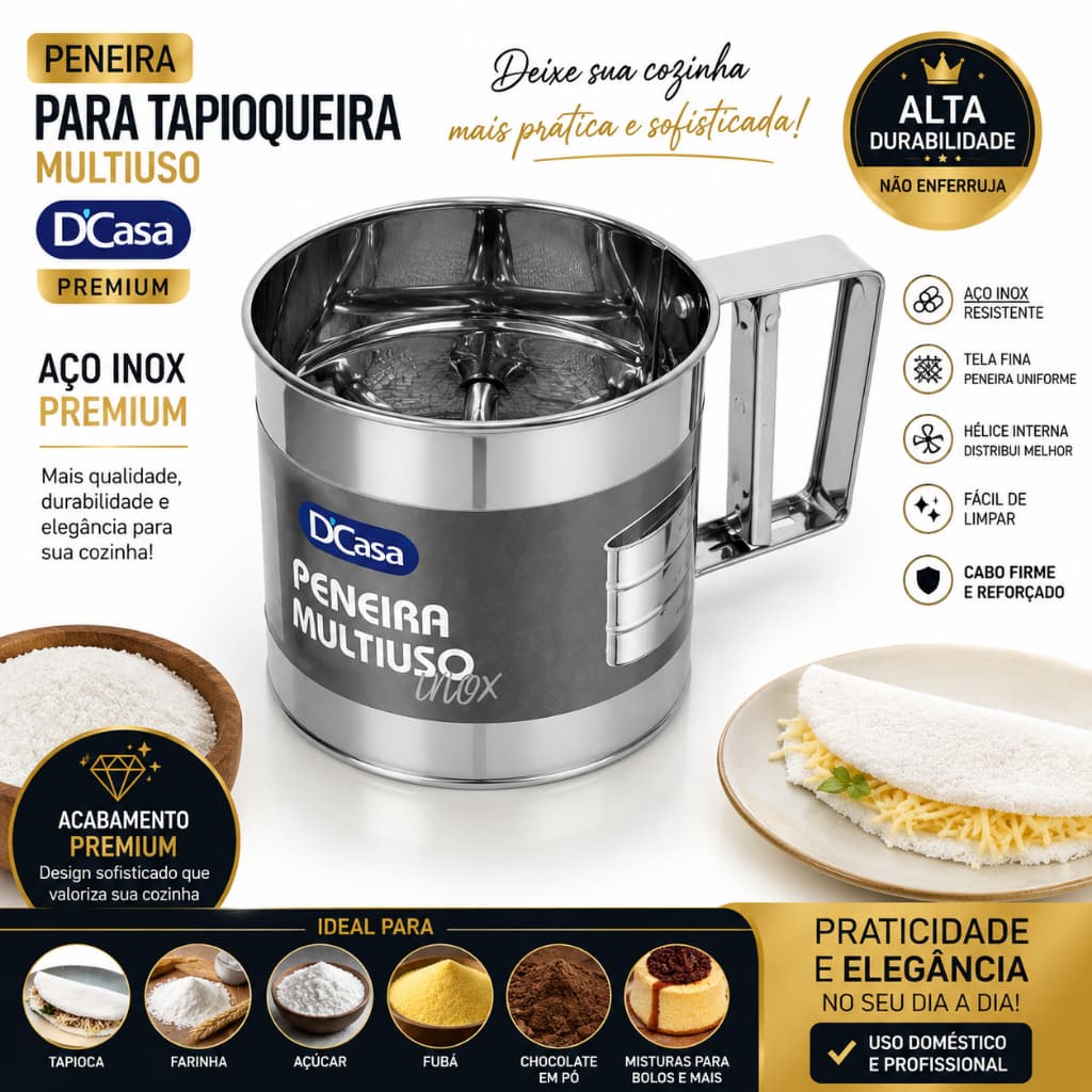 Tapioqueira Peneira Inox para Fazer Tapioca e Outras Utilidades