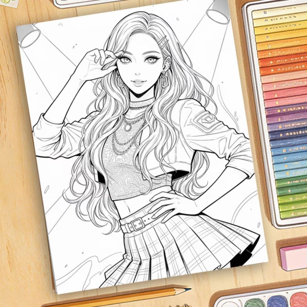 50 Desenhos para Colorir Idolos K-POP Pintura Relaxante Antistress Adolescentes Jovens Passatempo Folhas Avulsas