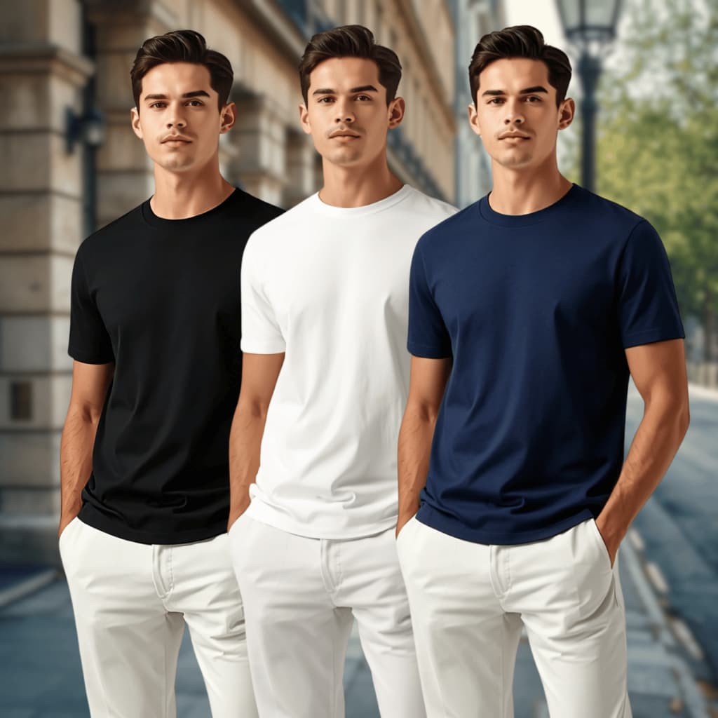 T kit3 Camiseta básica masculina de espessura média avançada | Levemente elástica e com caimento que afina a silhueta