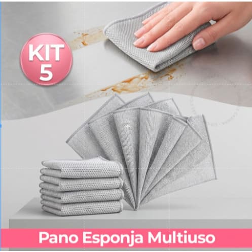 Kit 5 Panos de Limpeza Fio de Aço Reutilizáveis para Cozinha, Banheiro, Fogão, Panelas e Pias