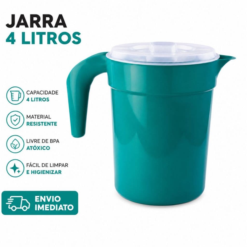 Jarra Plastica 4 Litros Tampa Tranparente Resistente Suco Geladeira