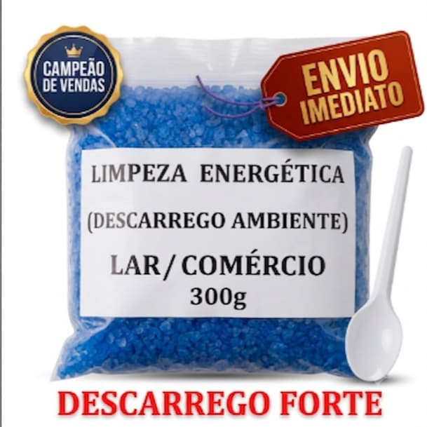 Descarrego p/ Casa Comércio Sal Grosso + Anil Waji 300g Limp Energética  Ambientes + colher dosadora