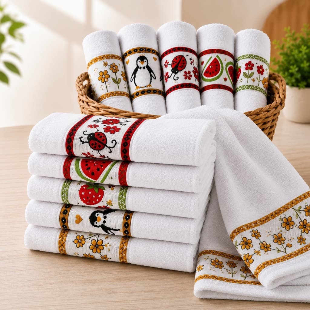 Kit 10 Panos de Copa Felpudos Jacquard 100% Algodão Alta Absorção 45x60cm