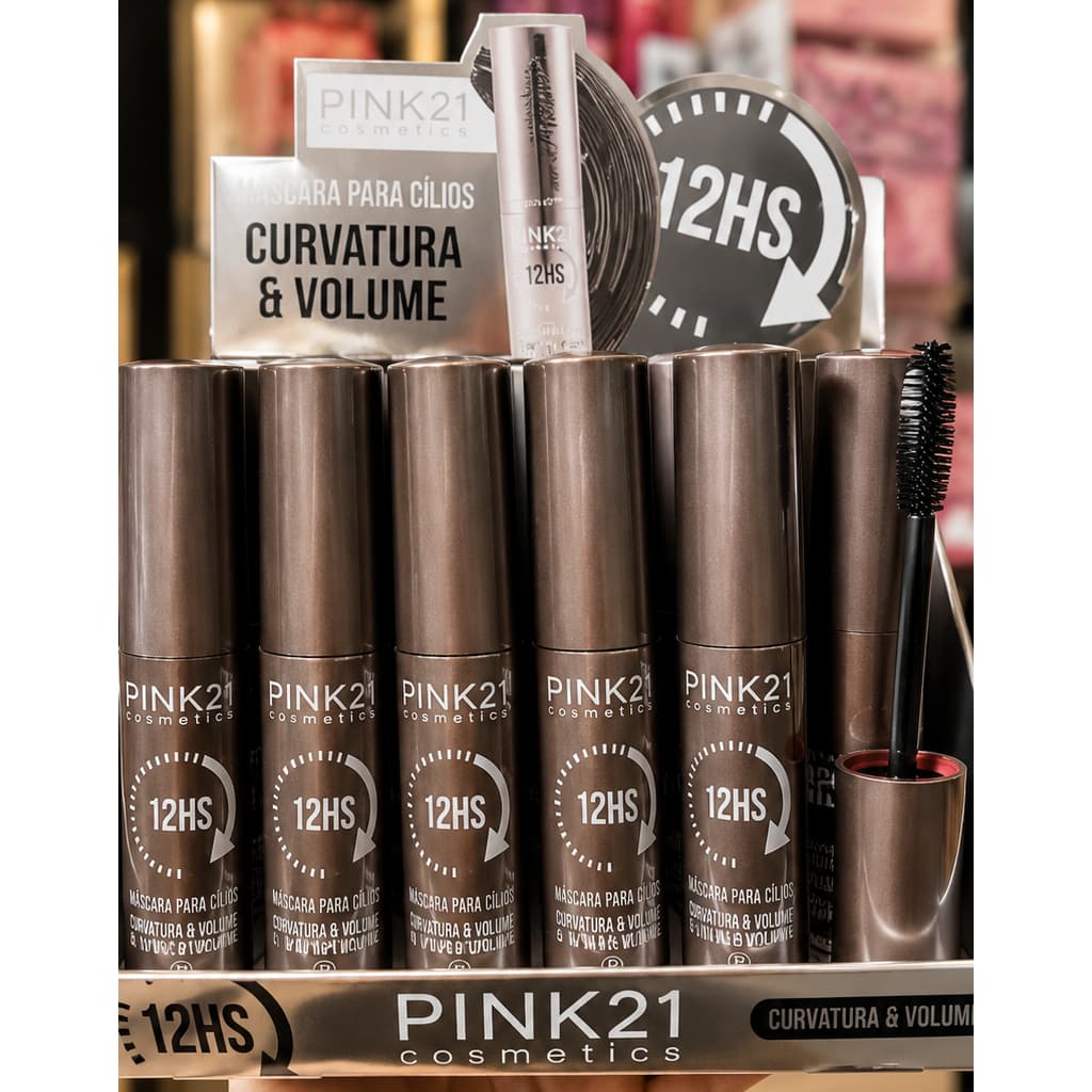 Pink 21 cosmetics Mascara para cilius curvatura & volume 12 H Embalagem metalizada