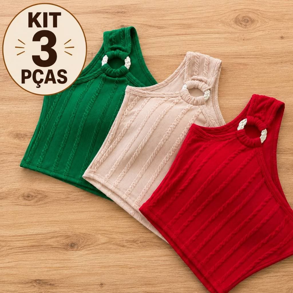 Kit 3o1 Croppeds Femenino Com Bojo Argolha Blusinha Mula Manga Elegante Confort Tecido Masio