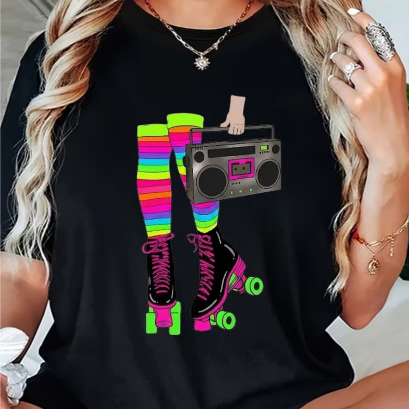 T-Shirt Feminina Vintage Anos 80/90 Camiseta Patins E Som Boombox