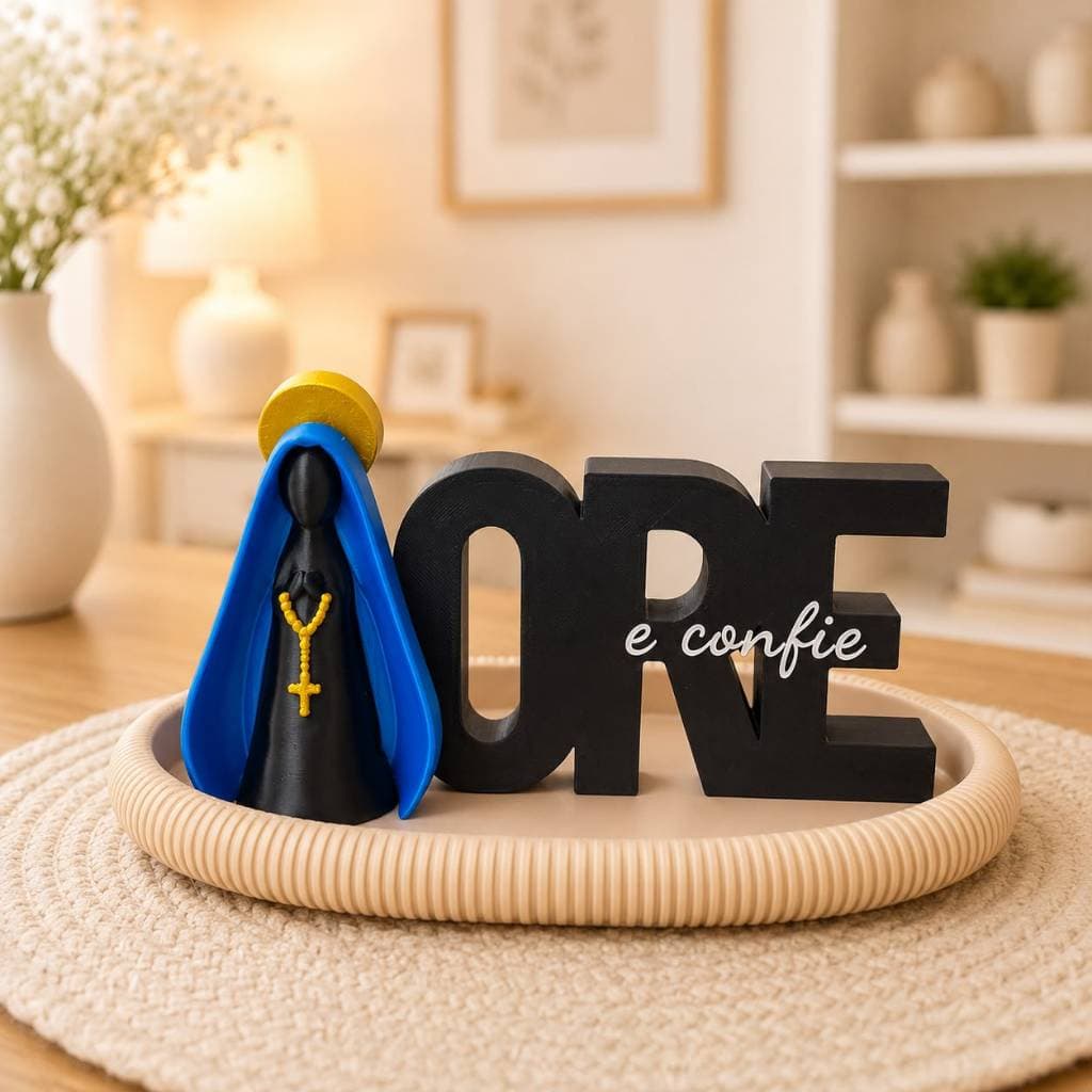 Presente Conjunto Religioso Nossa Senhora Ore e Confie Decoração Católica para Mãe Avó Madrinha e Amigos