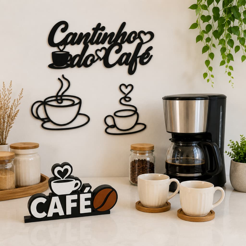 Kit Decoração Cantinho do Café 3D para Parede | Placas Decorativas Cozinha Cafeteria