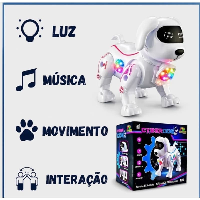 Cachorro Robô Interativo Cyber Dog com Luzes LED Música Anda Brinquedo Infantil Educativo