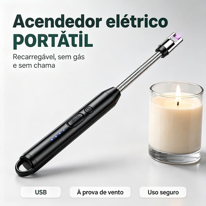 Isqueiro Elétrico de Plasma Recarregável USB | Acendedor de Fogão Sem Chama com Pescoço Flexível 360°