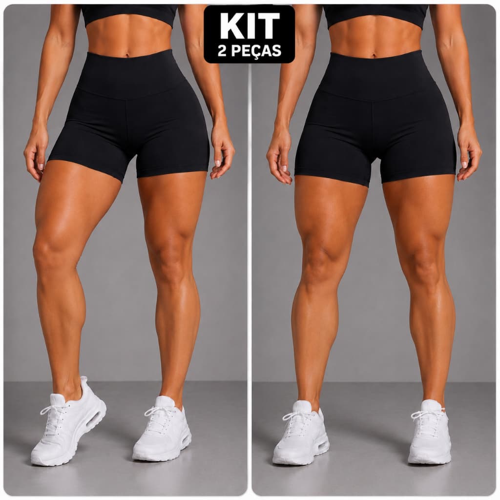 2 Shorts ZERO TRANSPARÊNCIA Suplex Premium Bermuda Feminina Zero Transparência Suplex Premium Blackout Cintura Alta