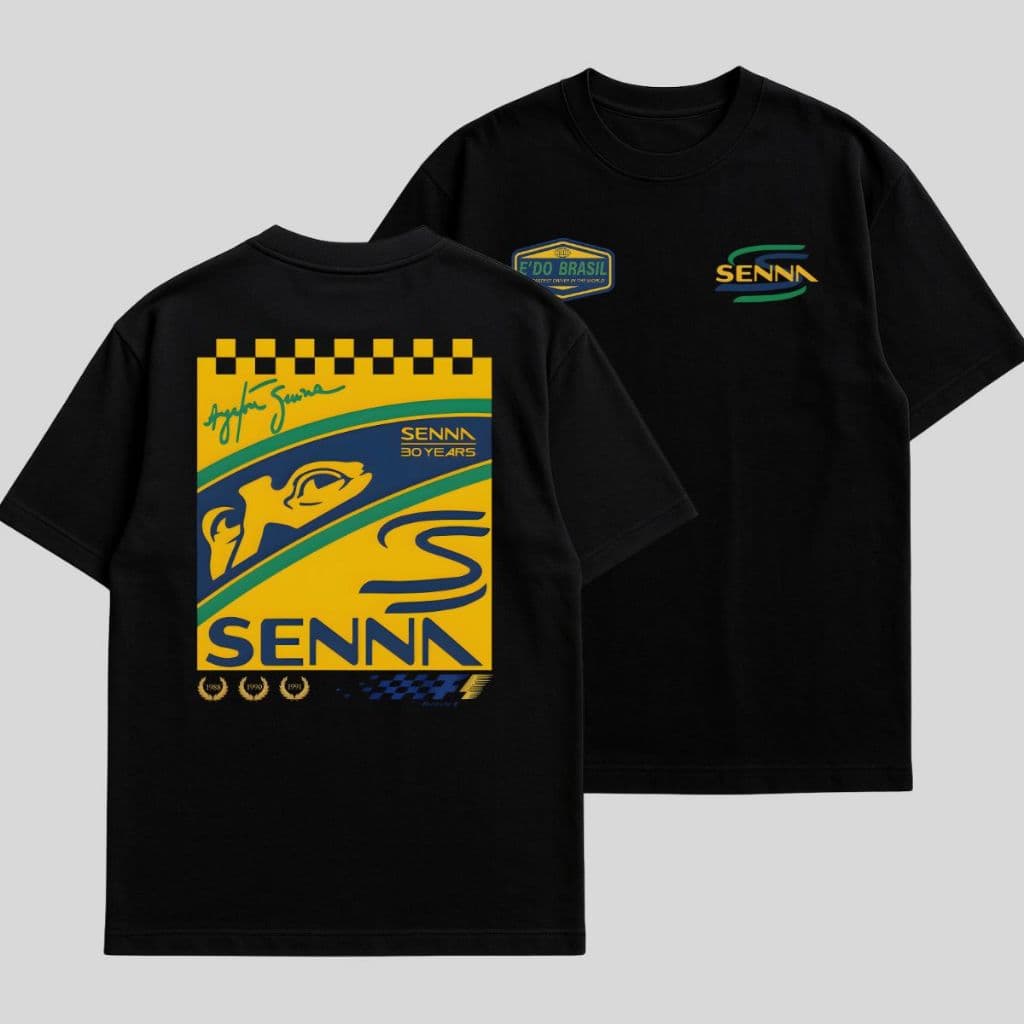 Camiseta Oversized 100% Algodão Unisex Estampada Formula 1 Senna 30 Anos