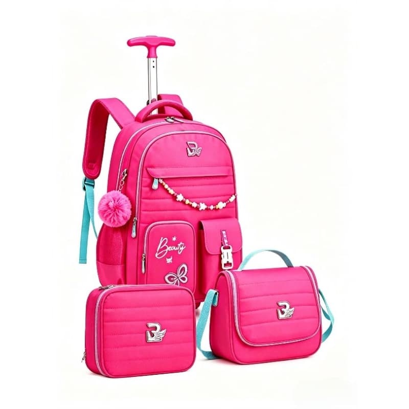 Kit Mochila De Rodinha Infantil Menina Com Lancheira E Estojo
