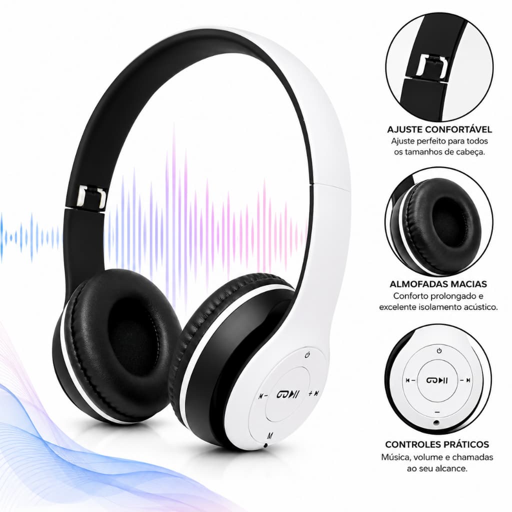 Fone de Ouvido Bluetooth Sem Fio Over-Ear Som Hi-Fi Anti-Ruído Lehmox