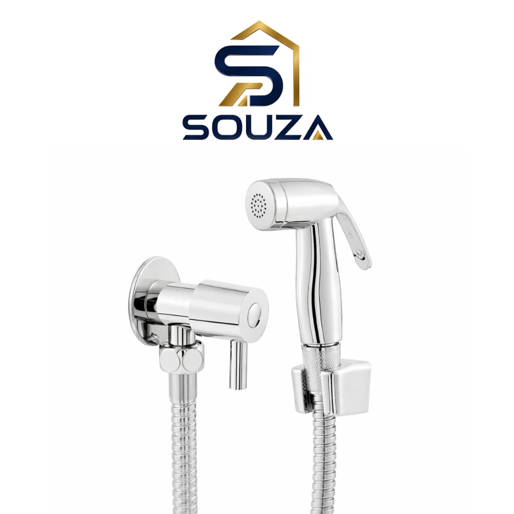 Ducha Higiênica Banheiro Luxo ABS Cromada/Preta Mangueira Metálica 1,20m Chuveirinho Privada Registro