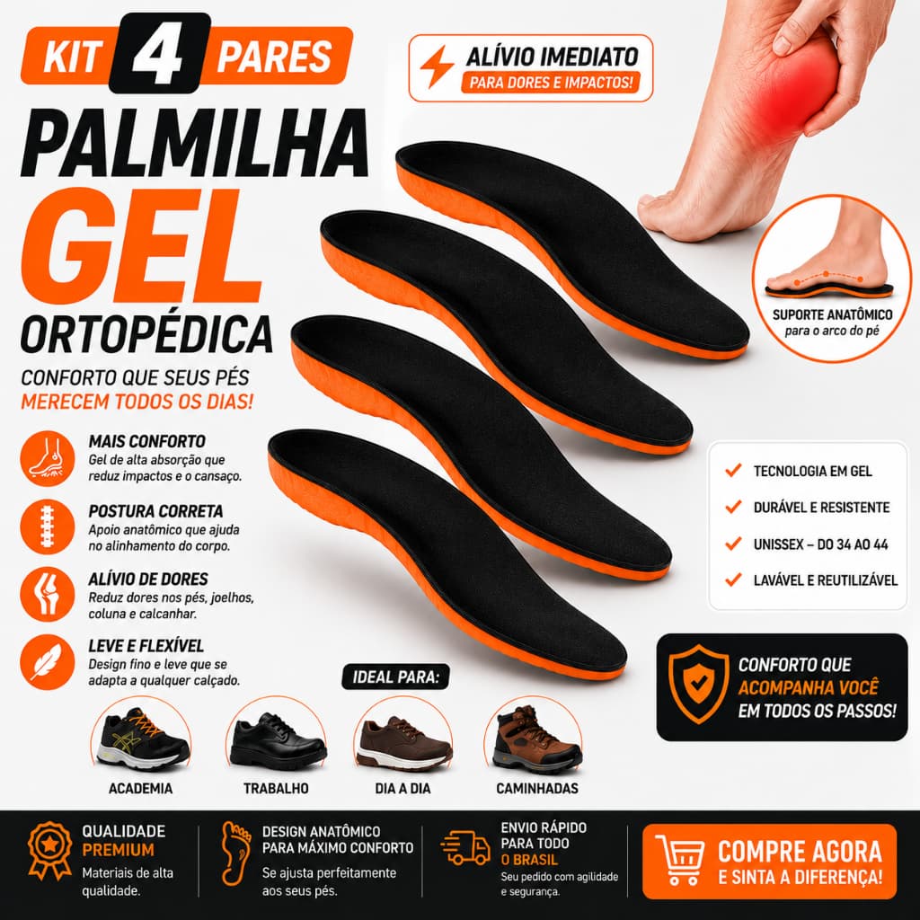 Palmilha de Gel P.u Ortopédica Confortável Macia Otmo Para Quem Trabalha em Pé Durante Muitas Horas