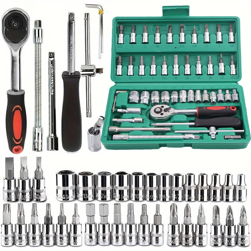 Kit Jogo De Chave Catraca Soquete 46 Peças Combo Com Maleta Jogo De Ferramentas Completo