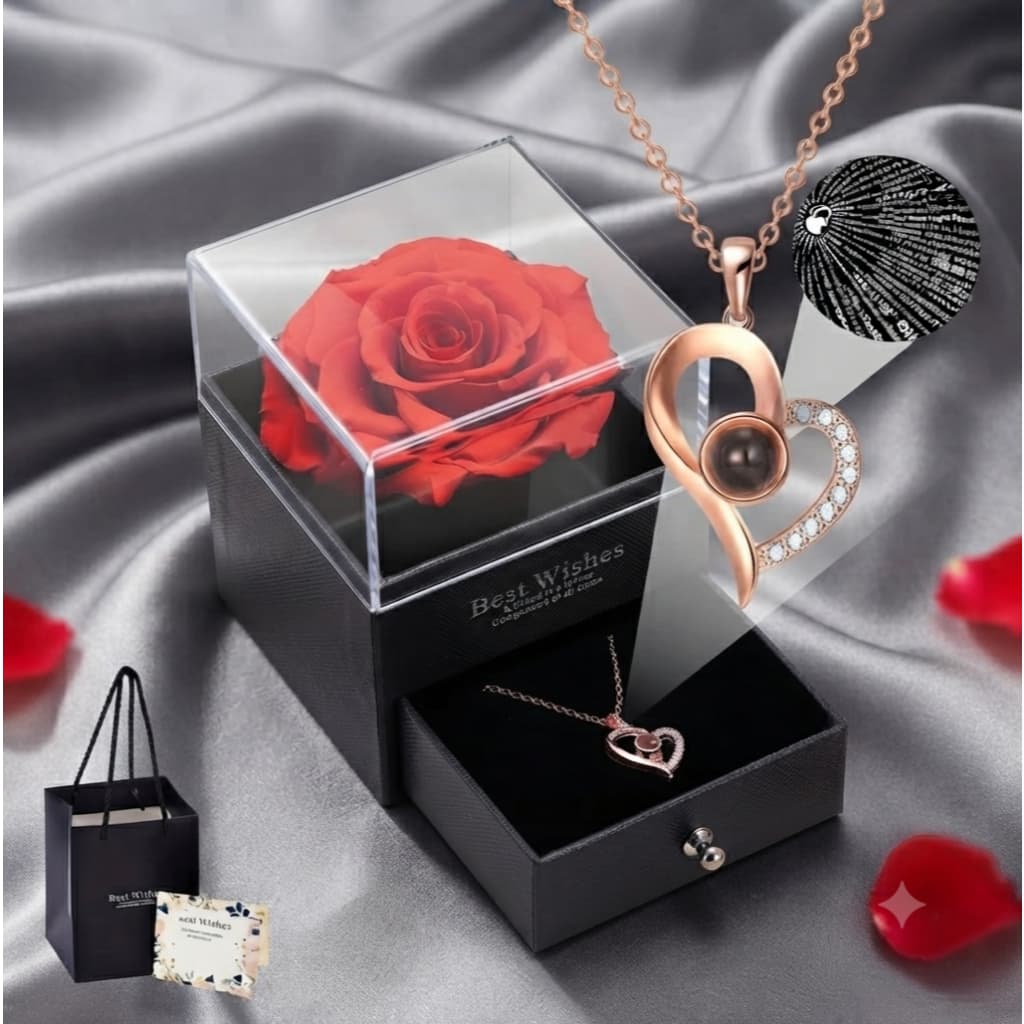 Presente Rosa Eterna Colar Coração Para Esposa Namorada Mãe