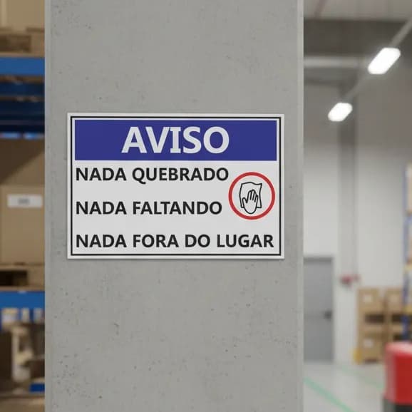 Placa Aviso Nada Quebrado Nada Faltando Nada Fora do Lugar Sinalização Organização Depósitos 30x20cm