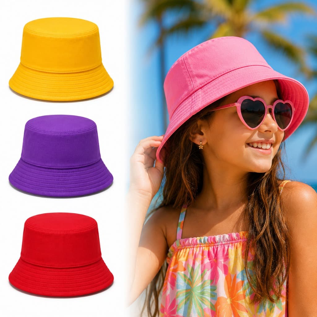 Chapéu Bucket Infantil Liso Bucket Hat Menino Menina Praia Passeio 17 Cores P M G Lona Premium