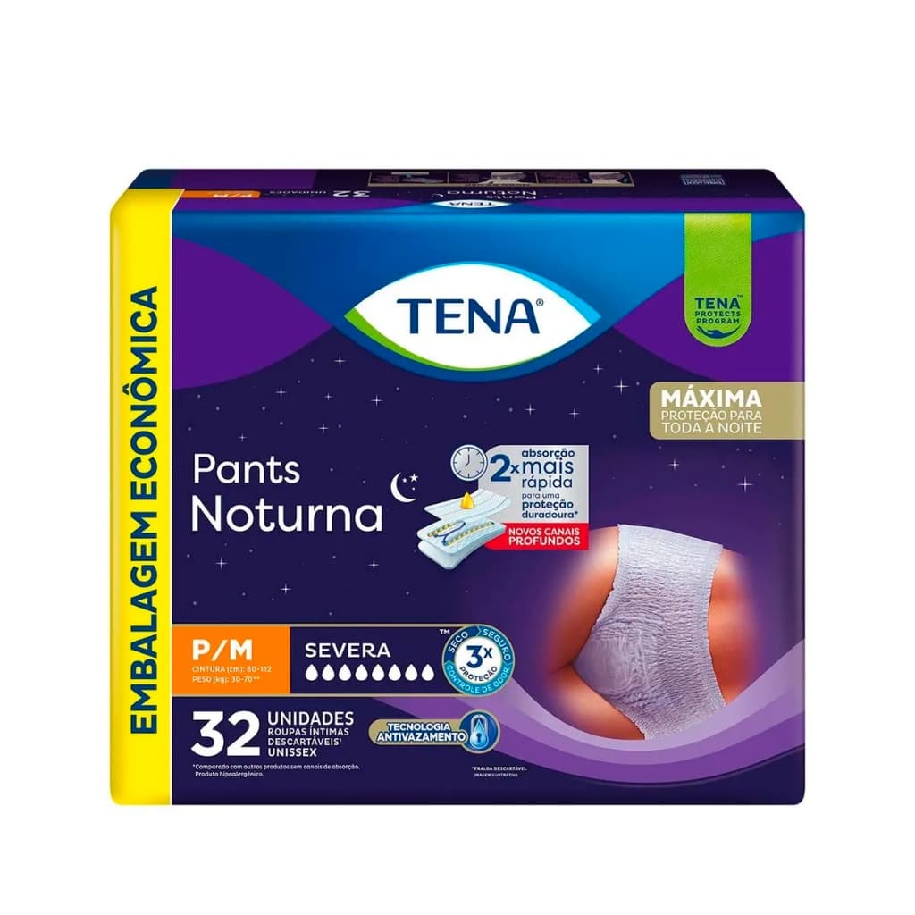 Fralda Roupa Íntima Descartável Tena Pants Noturna P/M 32 unidades
