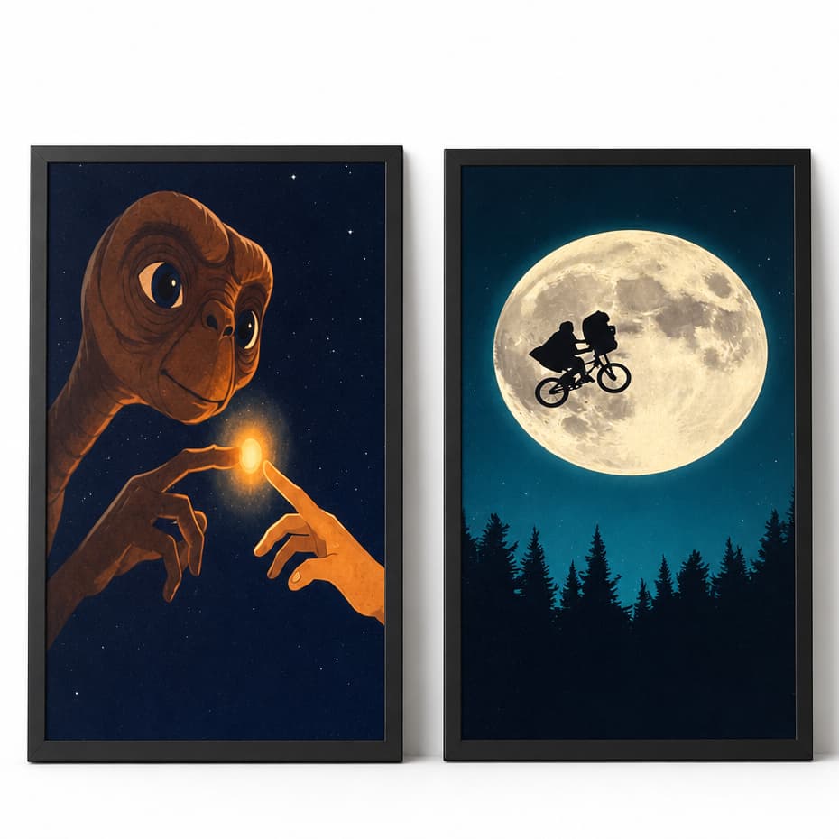 Kit Quadro ET Decorativo - 2 Quadros Decorativos ET Extraterrestre 30x18cm MDF 3mm Arte com Impressão UV
