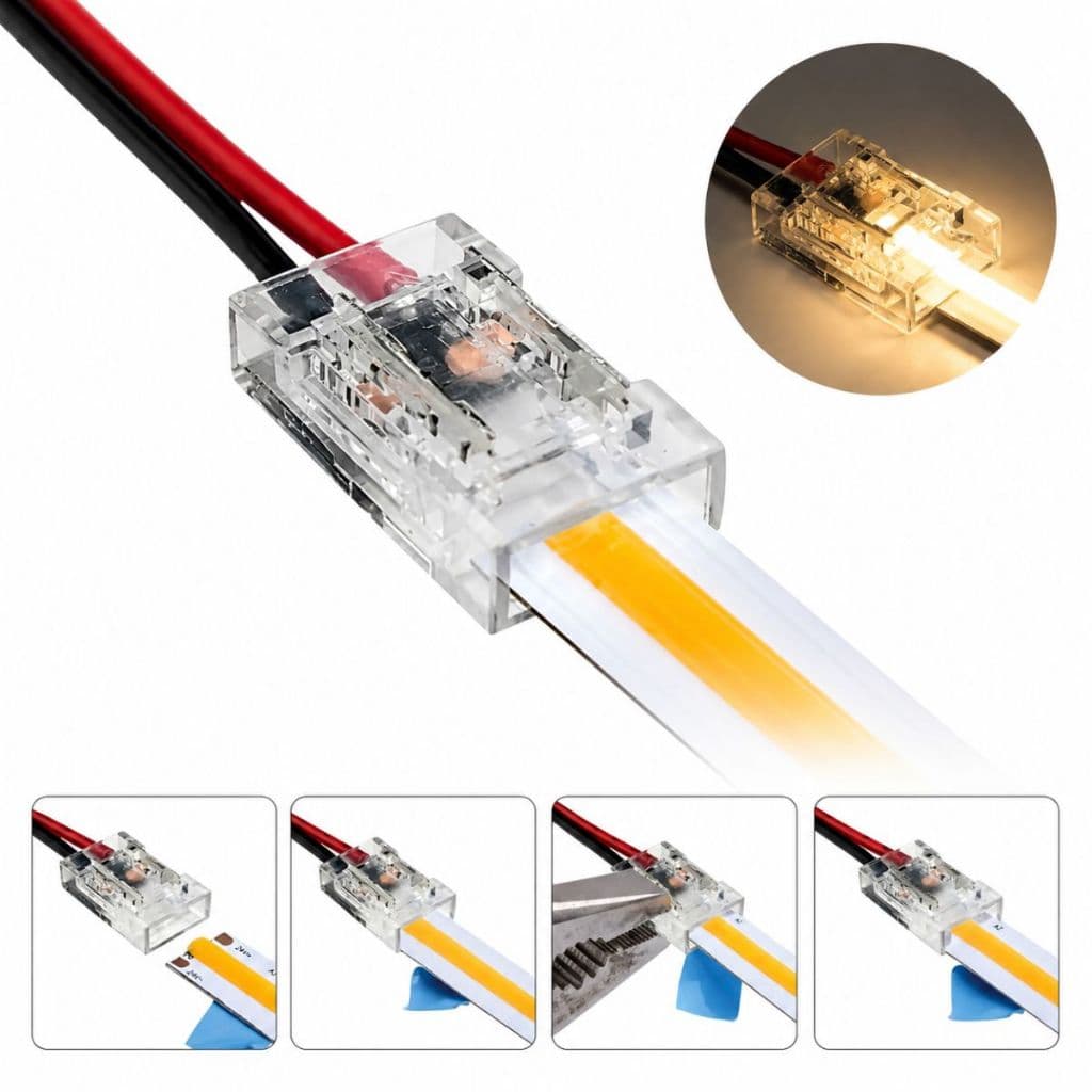 Conector Acrilico Rabicho Fita Cob C/ Fio 8mm 5 peças