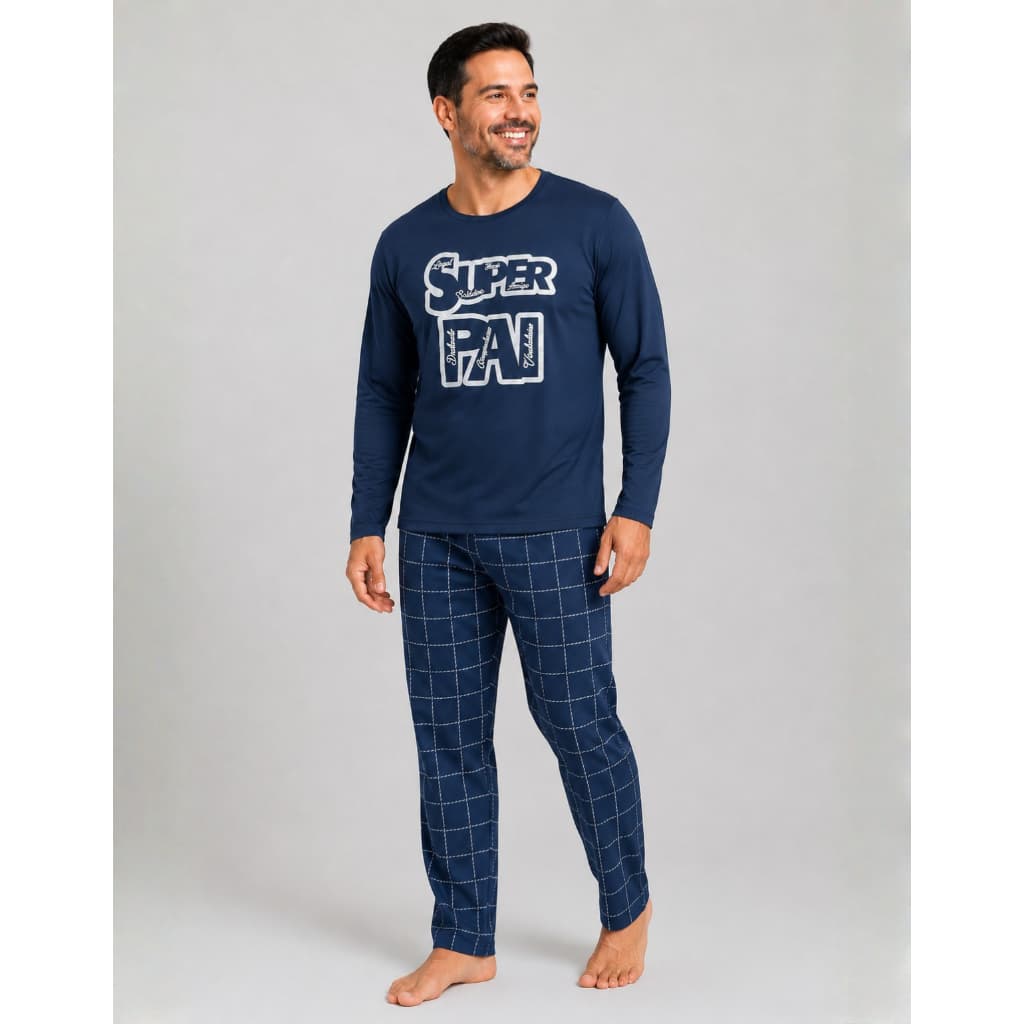Pijama Masculino De Inverno Manga Longa E Calça Para Dormir Malha Macia Conjunto Premium Confortável