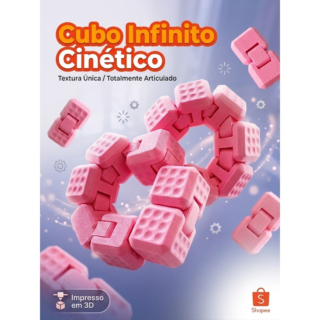 Cubo Infinito (Infinity Cube) Impresso em 3D – Fidget Toy Anti-Estresse e Concentração