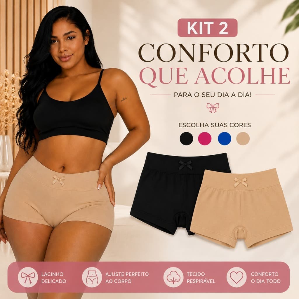 Calcinha Box Feminina Shortinho Poliamida Premium Lisa Confortável M ao GG