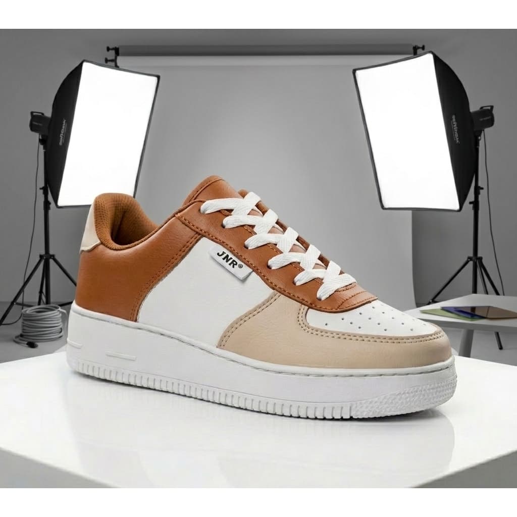 Tênis Casual Feminino Plataforma Confortável Moda Dia a Dia Branco Preto JNR Premium