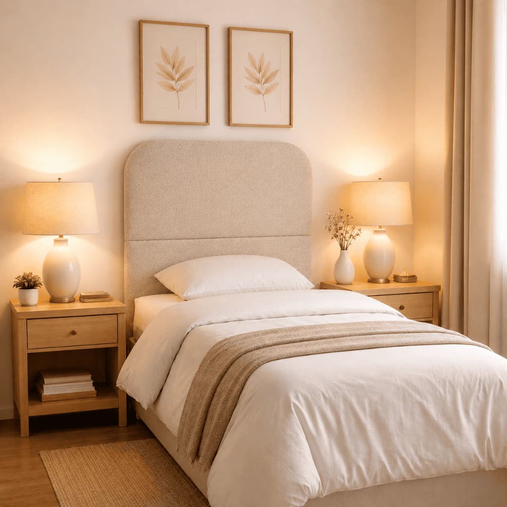 Cabeceira ALANA Estofada em LINHO - Solteirão 100x120cm - Quarto Luxo, Moderna e Super Confortável