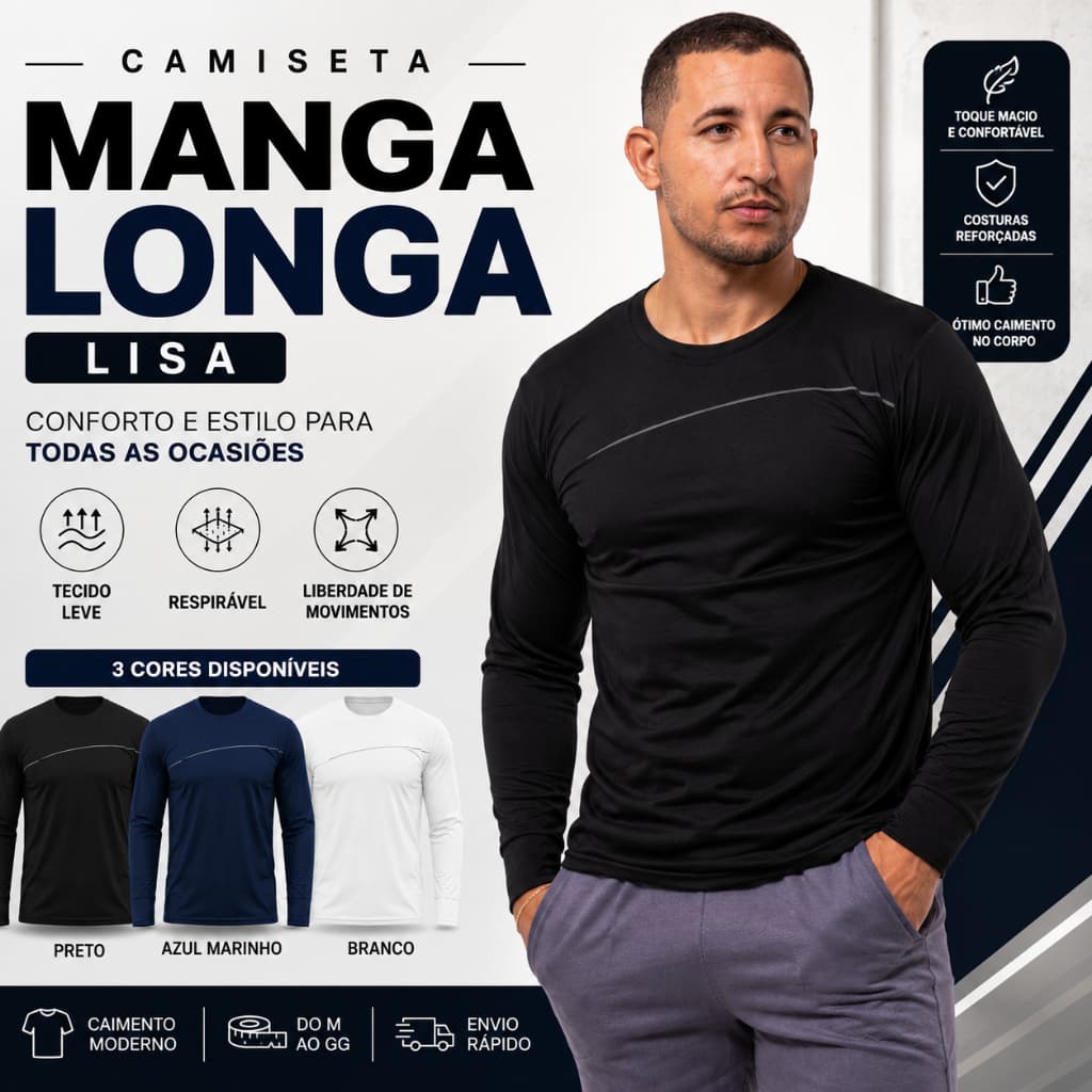 camiseta manga longa masculina lisa Dry fit com proteção UV