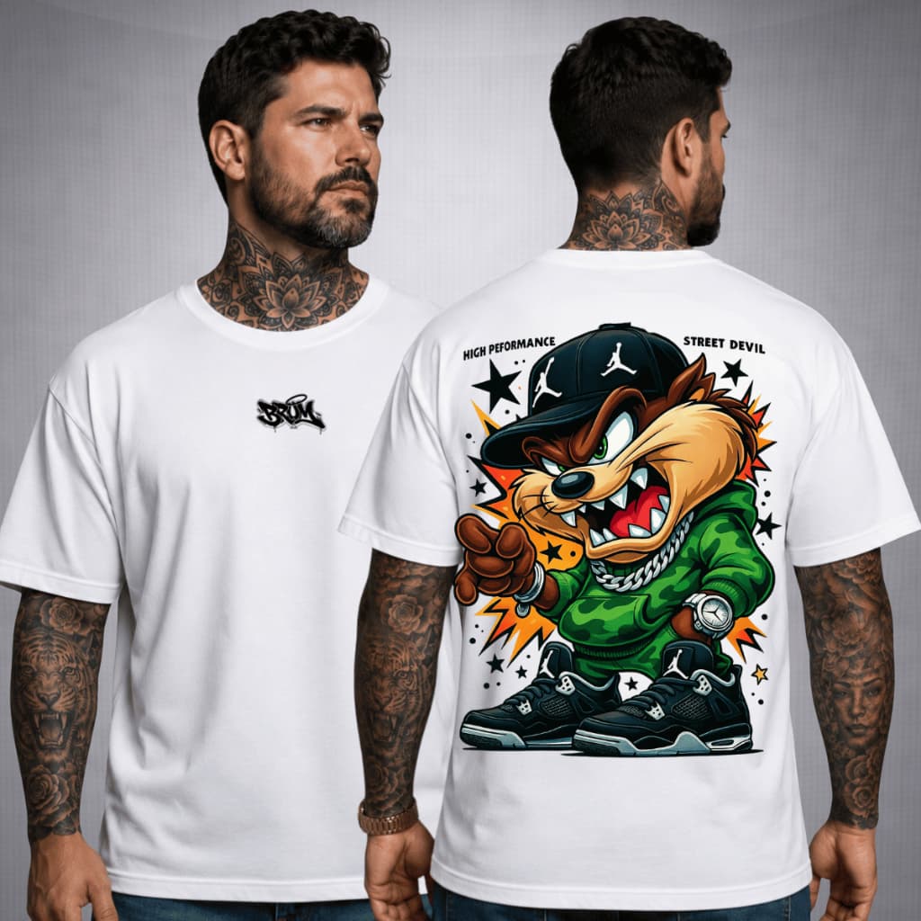 Camiseta Masculina EstampadaTAZ MANIA Streetwear Camisa 100% Algodão Casual Etilosa